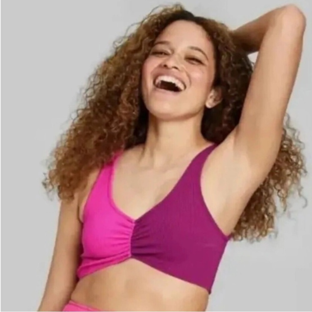 Wild Fable Women's Pink Color Block Crop Ribbed Tank Top